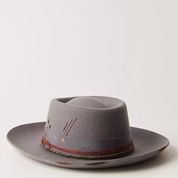 Free People Cosmic Round top Wool Felt Fedora with Celestial 